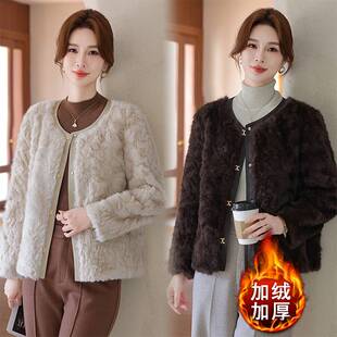官方正品妈妈冬装贵气仿水貂绒外套中年女款洋气小香风仿皮草加绒