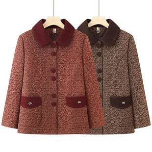官方正品 新款 翻領加厚中長款 毛呢大衣洋氣媽媽休閑外套奶奶 秋冬裝