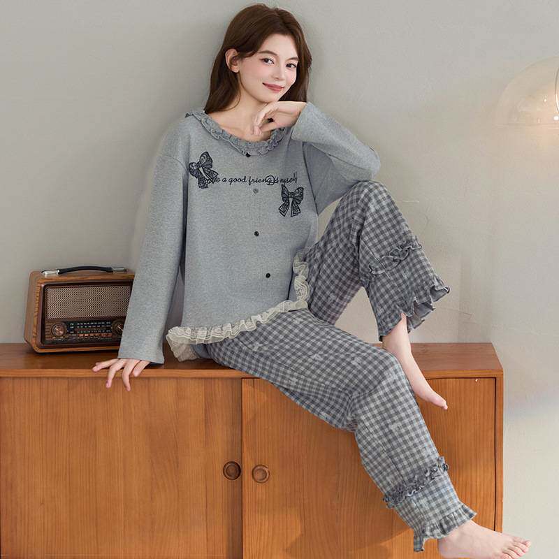 官方正品A类抗菌甜睡之旅睡衣女春秋季长袖可爱卡通花边蝴蝶结家