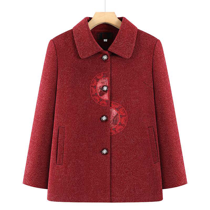 官方正品奶奶秋装翻领绣花外套中老年人女装老太太衣服60岁妈妈装