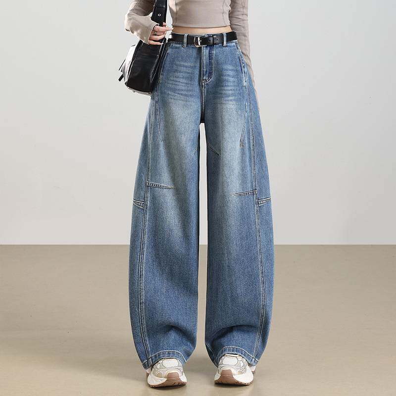 官方正品弯刀阔腿牛仔裤女设计感宽松遮胯宽高腰慵懒风百搭显瘦拖