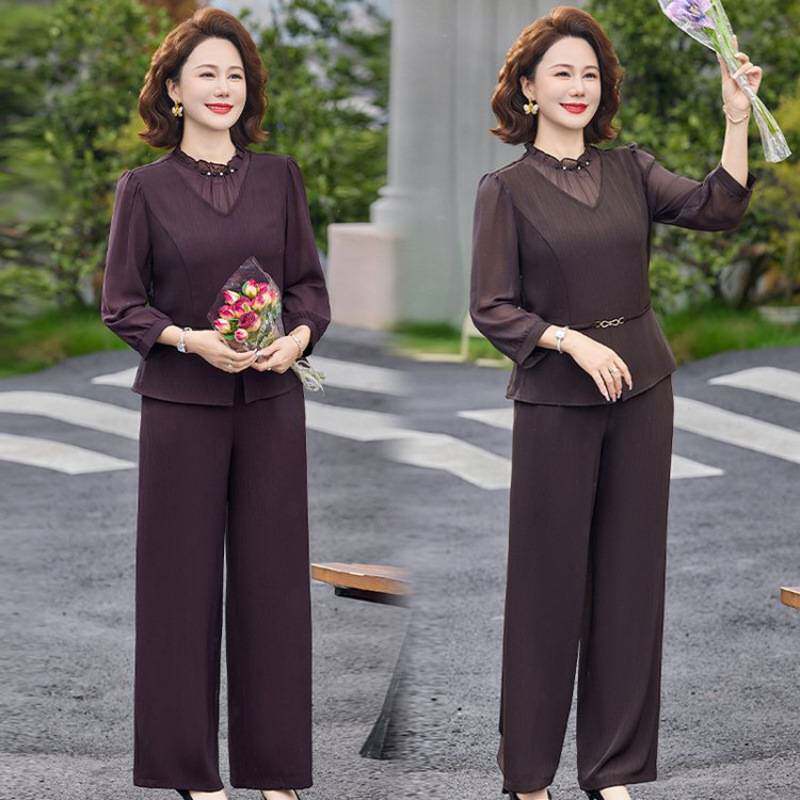 官方正品中年妈妈春装小香风时尚套装新款中老年女装洋气休闲上衣