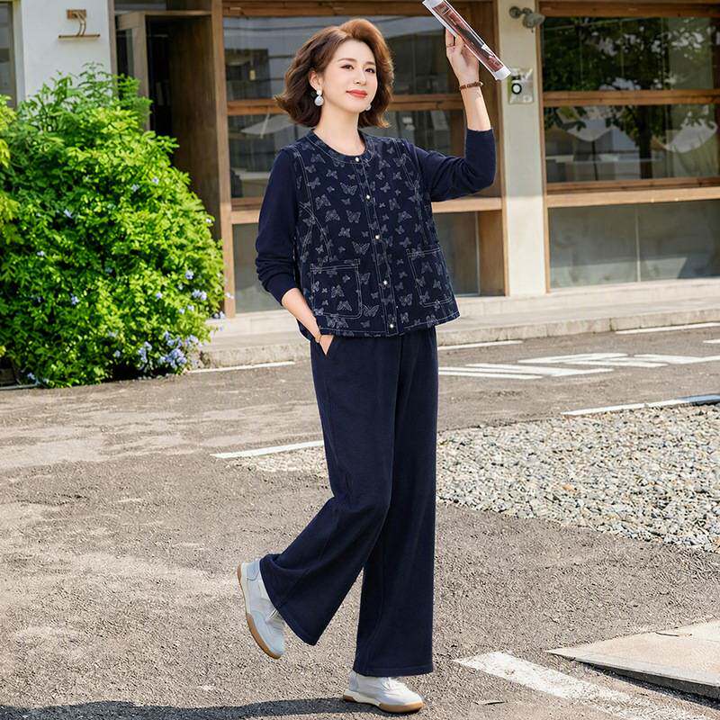 官方正品妈妈秋装牛仔套装2026新款今年流行的中老年女装春秋款休