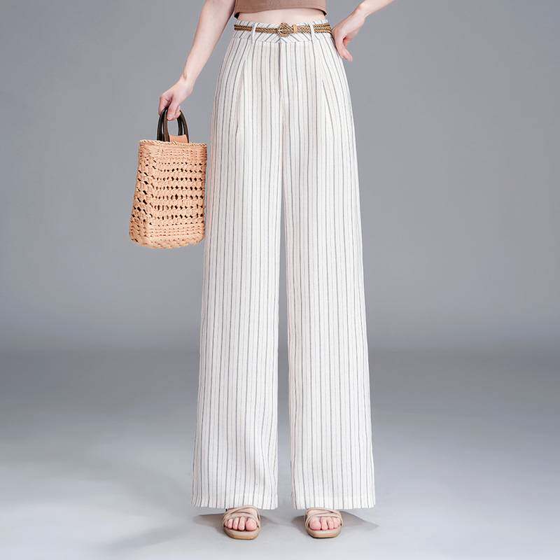 官方正品时尚高腰条纹阔腿裤女2026夏季新款薄款宽松垂感洋气百搭