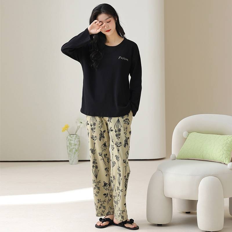 官方正品纯棉自带胸垫一体睡衣女款春秋季2025新款长袖两件套装全