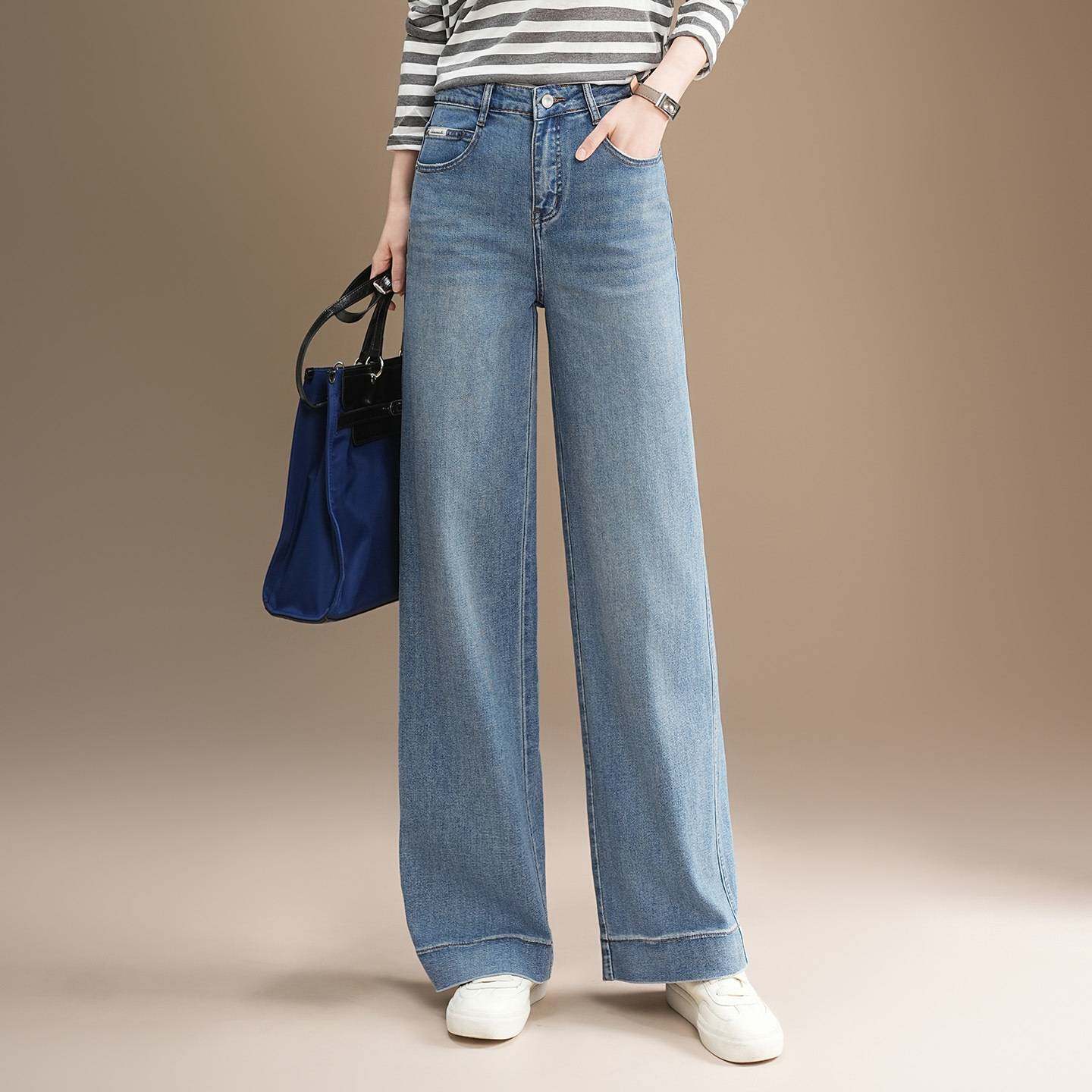 官方正品高腰宽松休闲牛仔裤阔腿裤春秋季裤子女款2026新款直筒垂