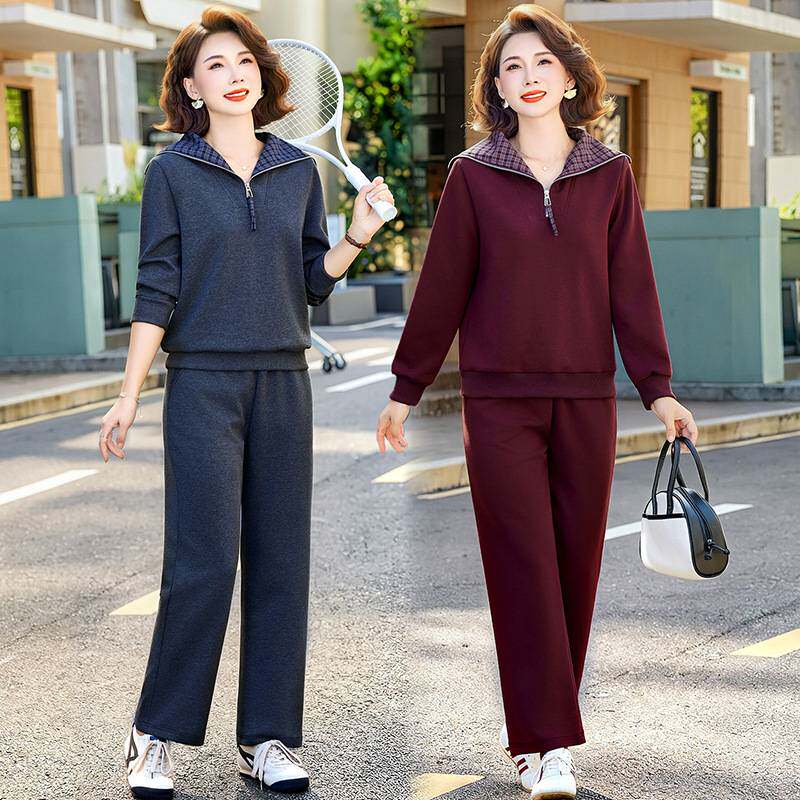 官方正品中年妈妈秋装休闲运动服套装大气端庄中老年女装春秋上衣