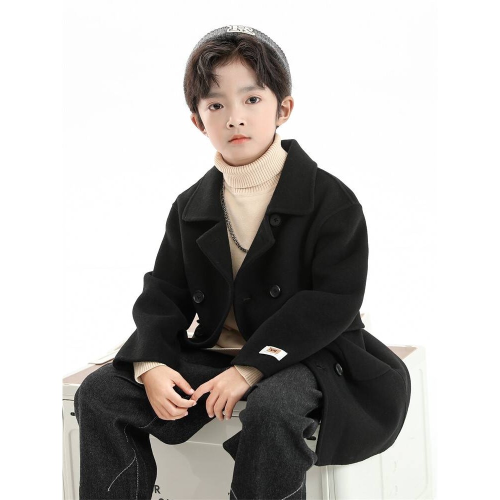 官方正品男童双面呢大衣羊绒女童儿童羊毛呢外套中长款两面穿2025