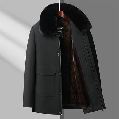 官方正品爸爸冬装外套中老年棉衣男士加绒加厚中长款棉服老人爷爷