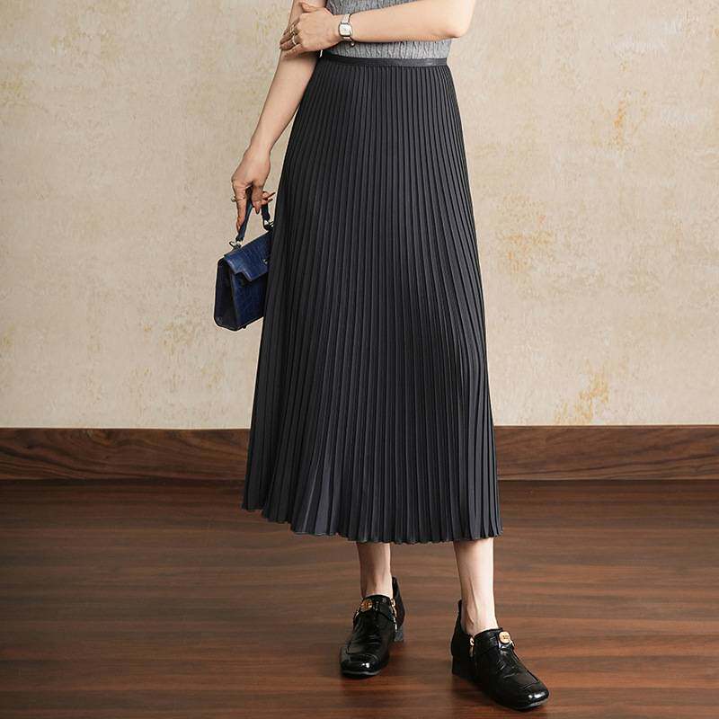 官方正品松紧腰百褶裙女2026春夏新款高腰优雅大气半身裙显瘦遮胯