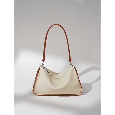 官方正品2025新款女包小众高级感撞色真皮单肩包通勤头层牛皮简约