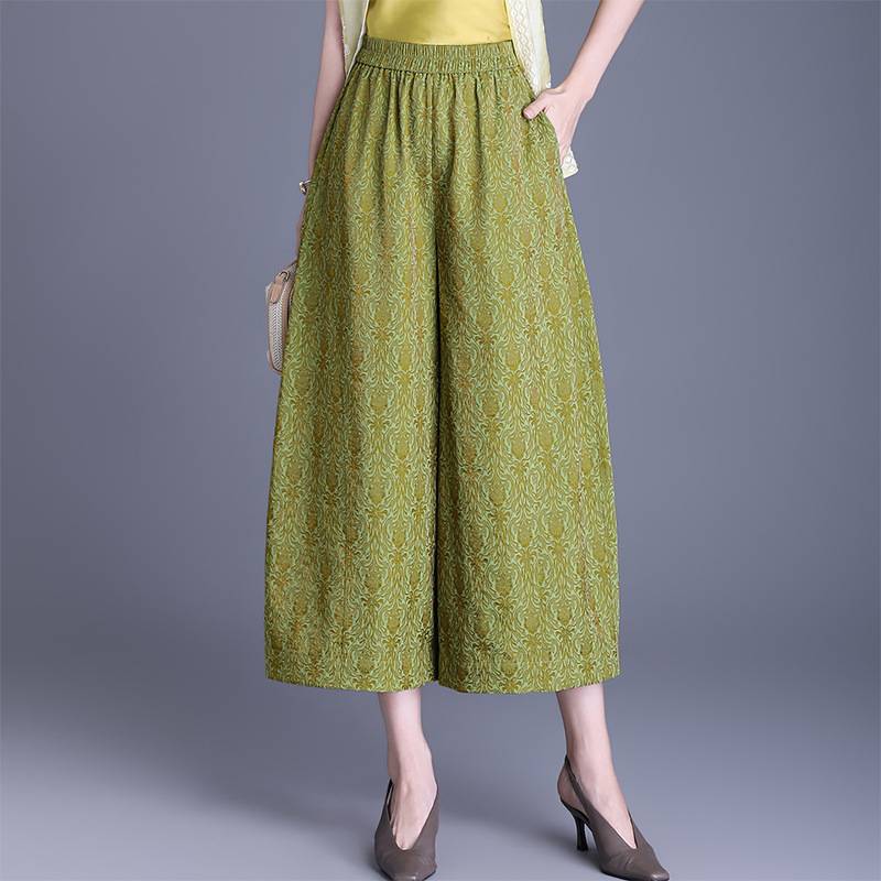 官方正品时尚提花休闲元宝裤女2026夏季新款气质高腰显瘦阔腿直筒