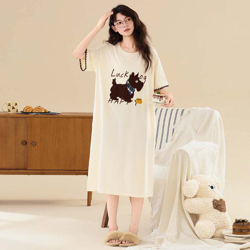 官方正品7A抗菌睡裙女款夏季纯棉短袖女士夏天高级感动物家居服睡