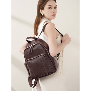 官方正品头层植鞣牛皮欧美时尚双肩包女真皮女包大容量软皮多用女