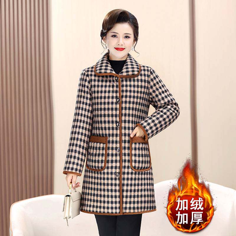 官方正品中老年妈妈冬装棉服女士加绒加厚连帽棉衣老奶奶中长款保