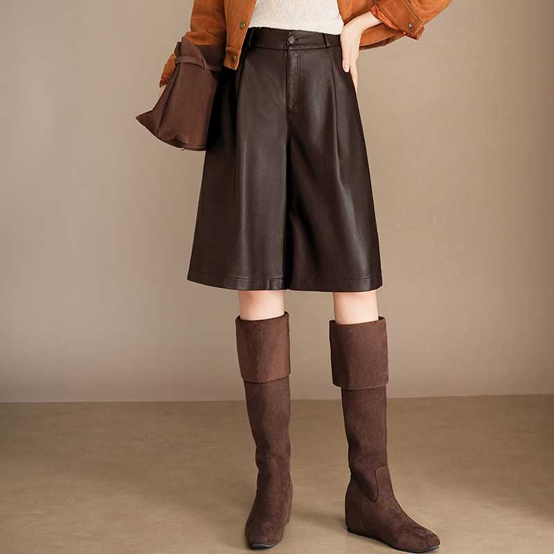 官方正品时尚女士皮短裤五分裤女2026秋冬新款显瘦皮裤靴裤显瘦阔