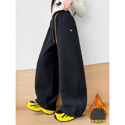 官方正品女童加绒裤子秋冬装弯刀裤儿童加厚一体绒休闲裤冬季大童