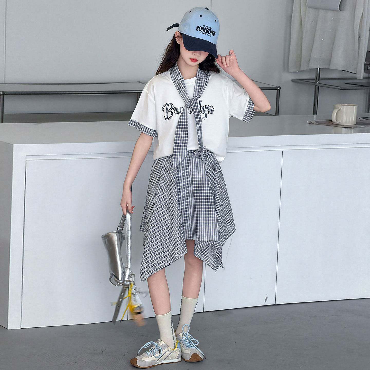 官方正品女童套装夏季T恤套装洋气2026新款儿童中大童蕾丝半身裙