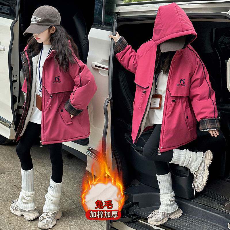 官方正品女童外套冬季2025新款儿童装洋气加棉加厚保暖加绒连帽派