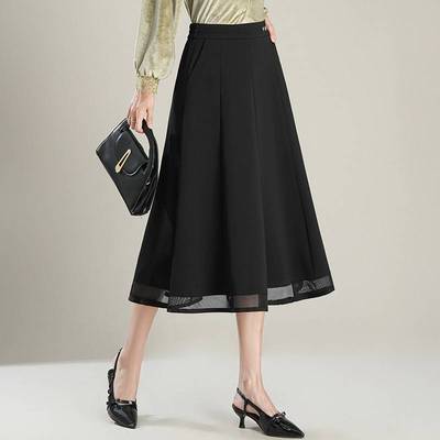 官方正品时尚感黑色半身裙女春秋季2025新款宽松显瘦垂感a字裙高