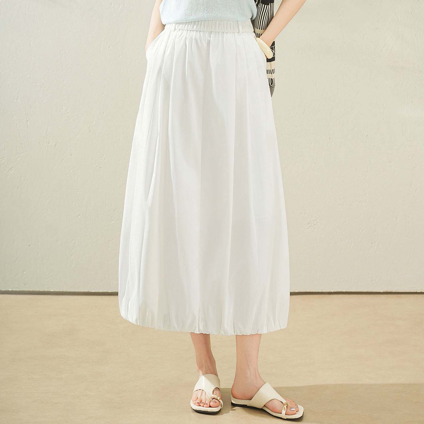 官方正品白色花苞半身裙女2026春夏新款松紧腰遮肉显瘦休闲风长款