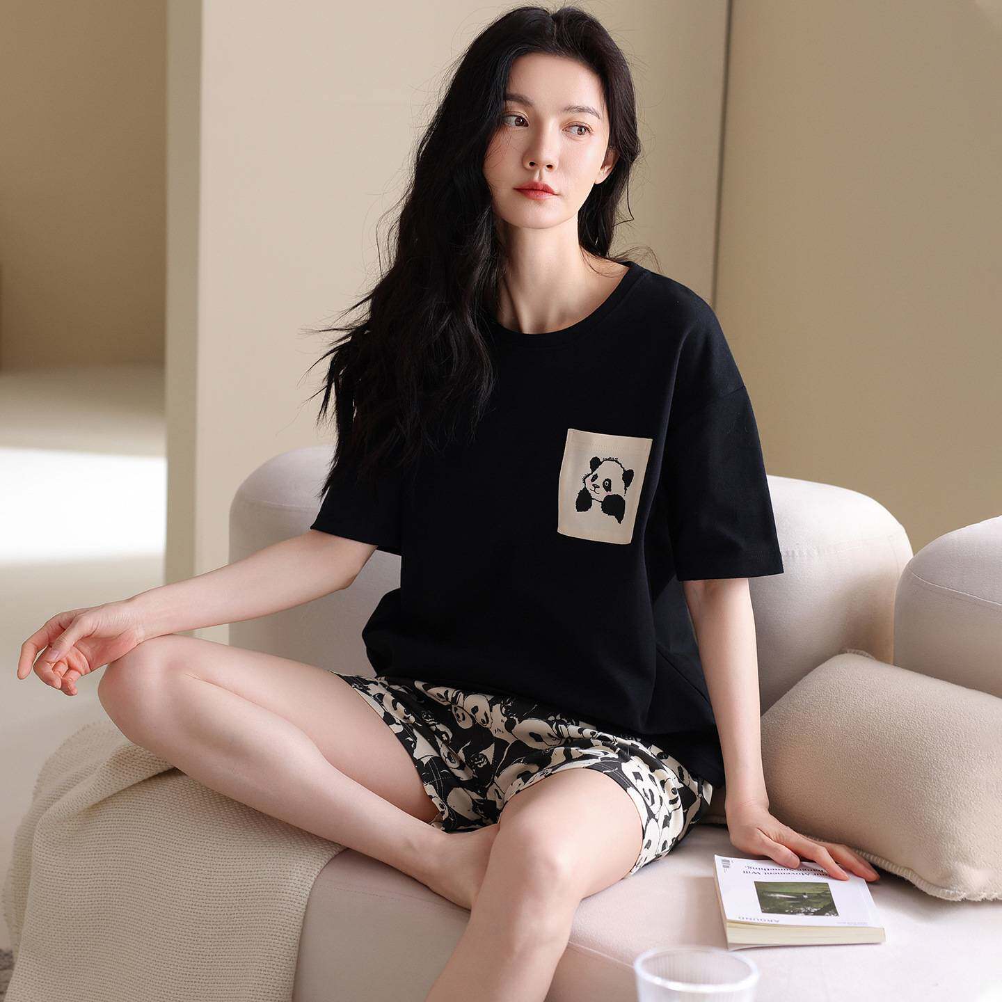 官方正品纯棉睡衣女款2026新款自带胸垫宅家基础款可外穿短袖短裤