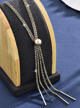 流苏水晶珍珠长款毛衣链