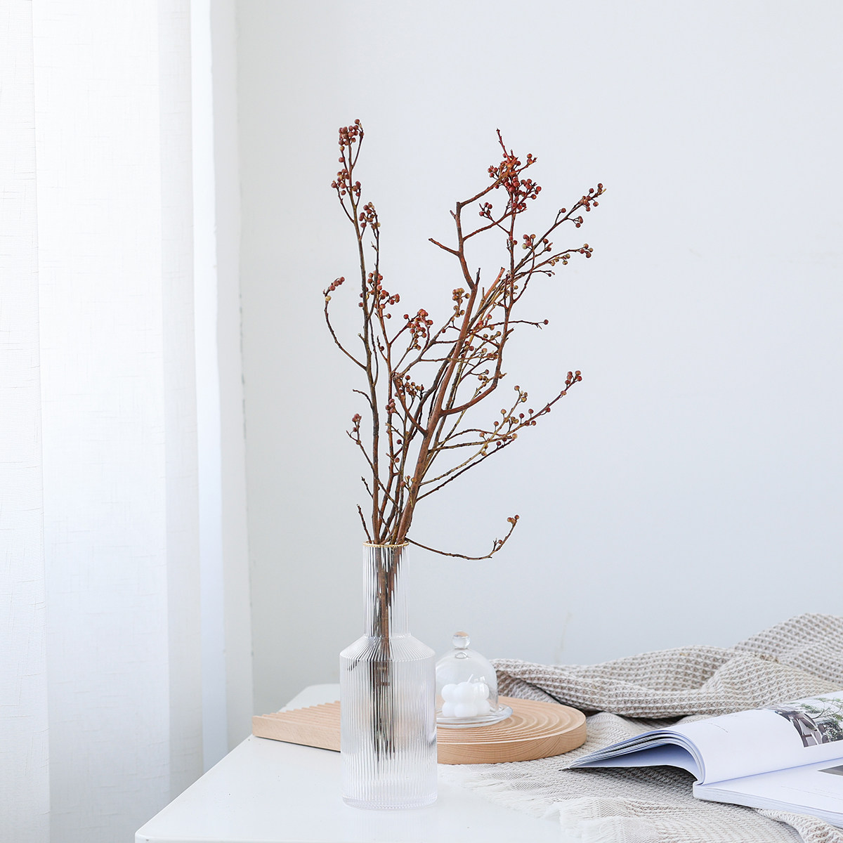 灯台果鲜切花中式风格风干树枝家庭瓶插花艺装饰高端小众山货趣味