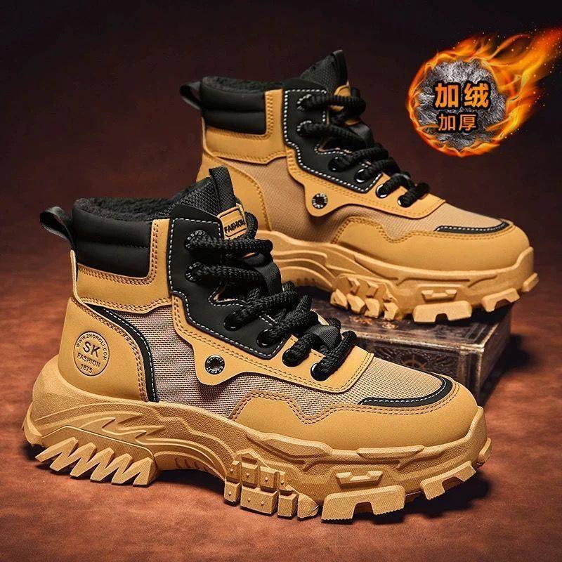 男鞋冬季加绒加厚运动休闲雪地靴青少年厚底老爹防水防寒保暖棉鞋
