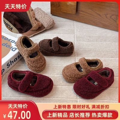 ins复古勃肯毛毛鞋2025冬季新款韩版女童丑萌软底加绒玛丽珍棉鞋