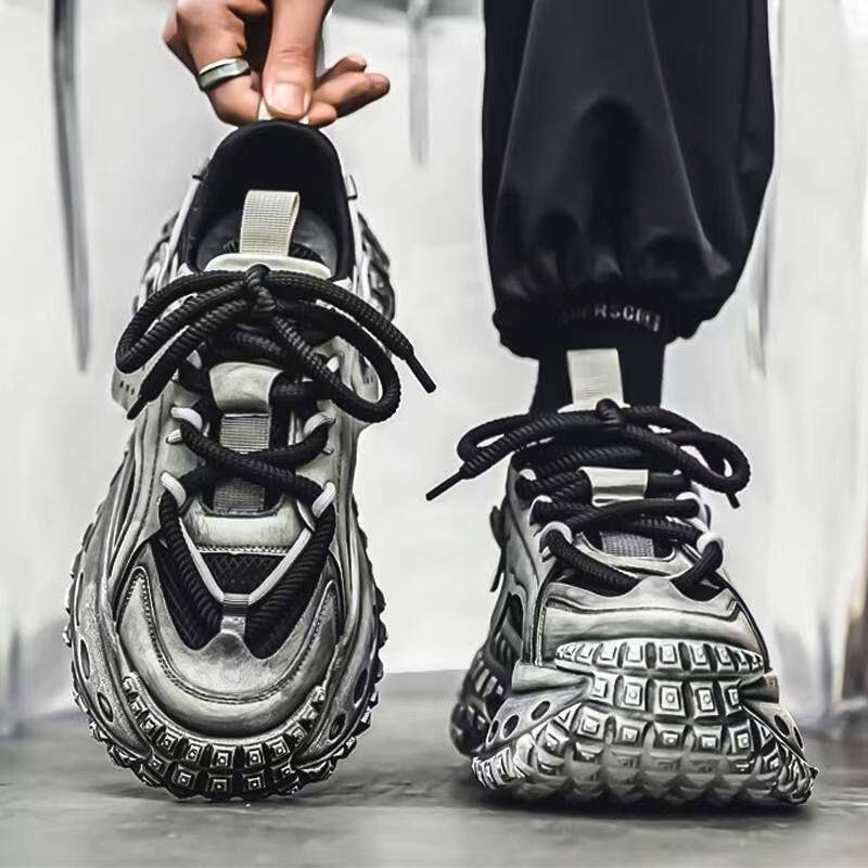 冬季男鞋新款透气网面青少年运动鞋男潮流百搭轮胎底厚底老爹鞋男