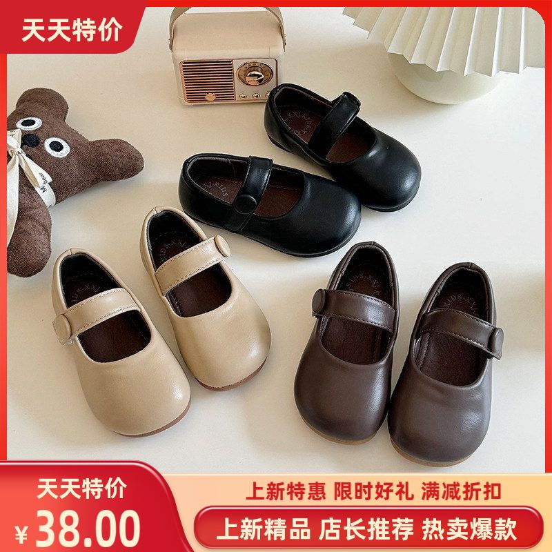 女童韩版复古森系小皮鞋2025春秋季新款儿童魔术贴公主鞋软底单鞋