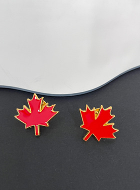 欧美复古树叶衬衫男女红色枫叶领针外套配饰服装搭配胸针刺马针领