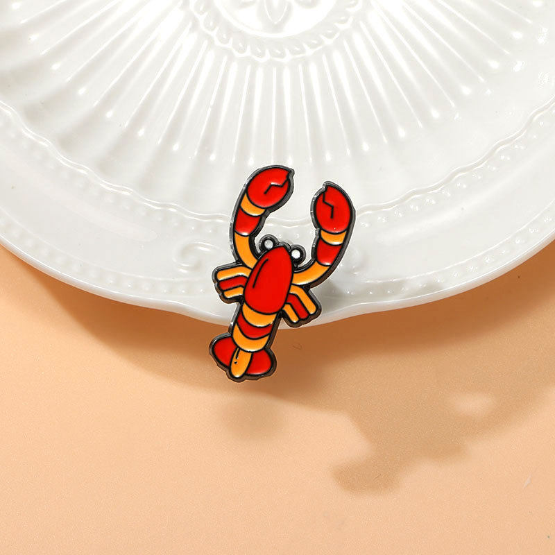 卡通胸针红色小龙虾创意波士顿龙虾搞怪书包装饰品合金滴油徽章