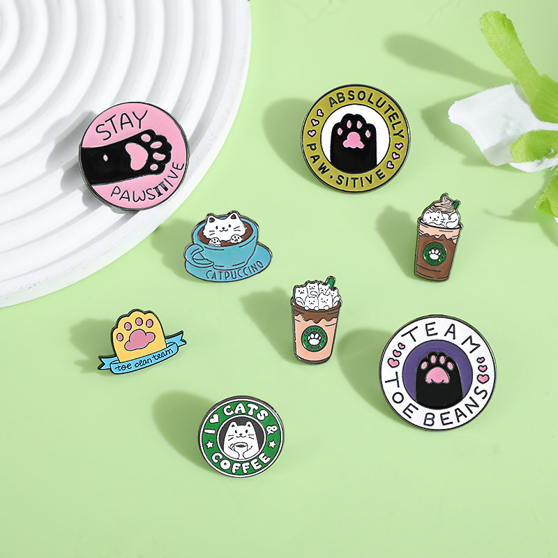 卡通胸针咖啡杯子奶茶字母合金徽章可爱猫咪动物圆形衣饰装饰品扣