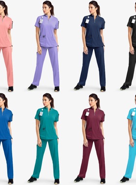 洗手衣夏季短袖手术服立领套装女拉链美容院擦洗工作服制服