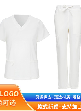 白色洗手衣男女短袖医院手术室分体v领工作服口袋护士服套装