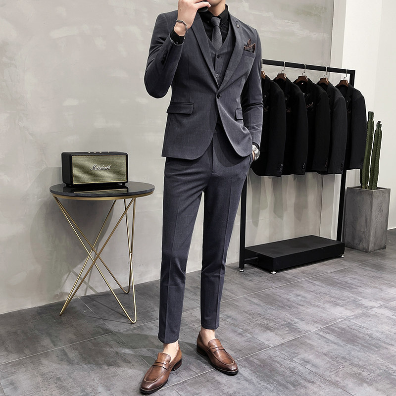 PLAID SUIT SUIT MENS SLIM KOREAN VERSION OF THE TREND SUIT RUFFIAN HANDSOME WEDDING GROOM DRESS BUSINESS FORMAL WEAR