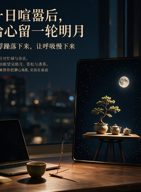 现代简约月下松茶桌面装饰画办公室书房静心挂画文艺小众摆件