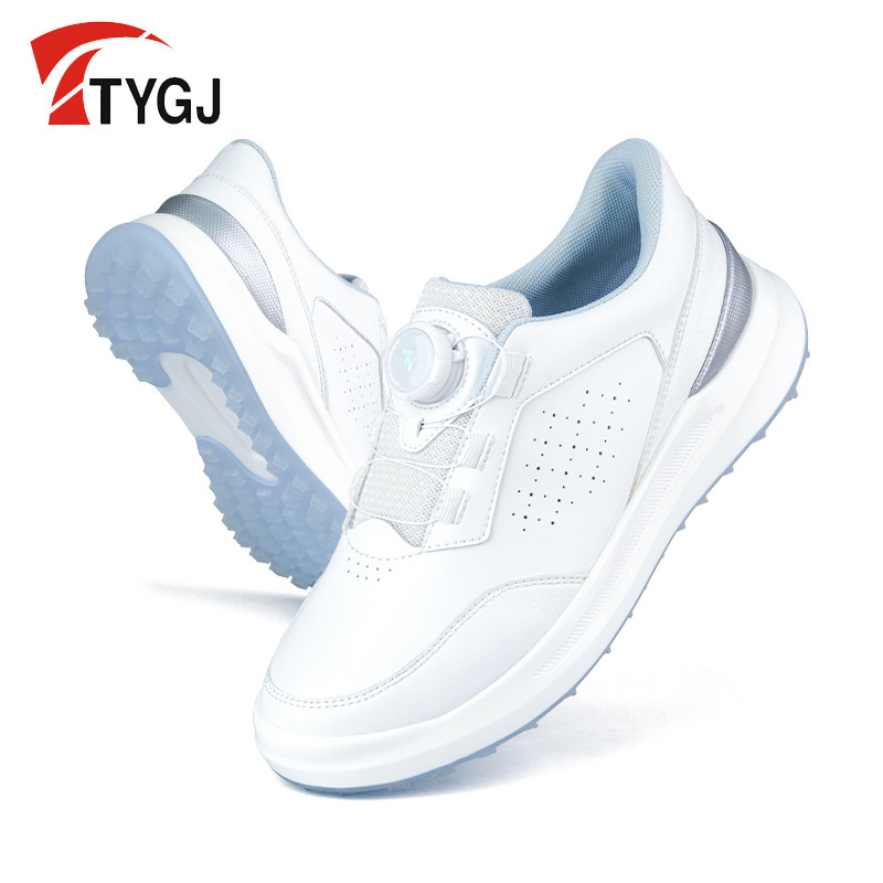 高尔夫女士球鞋白色超纤皮旋扣鞋子舒适休闲运动鞋防滑运动鞋