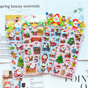 圣诞节MERRY CHRISTMAS卡通闪亮泡壳贴纸DIY装饰贴画圣诞老人麋鹿