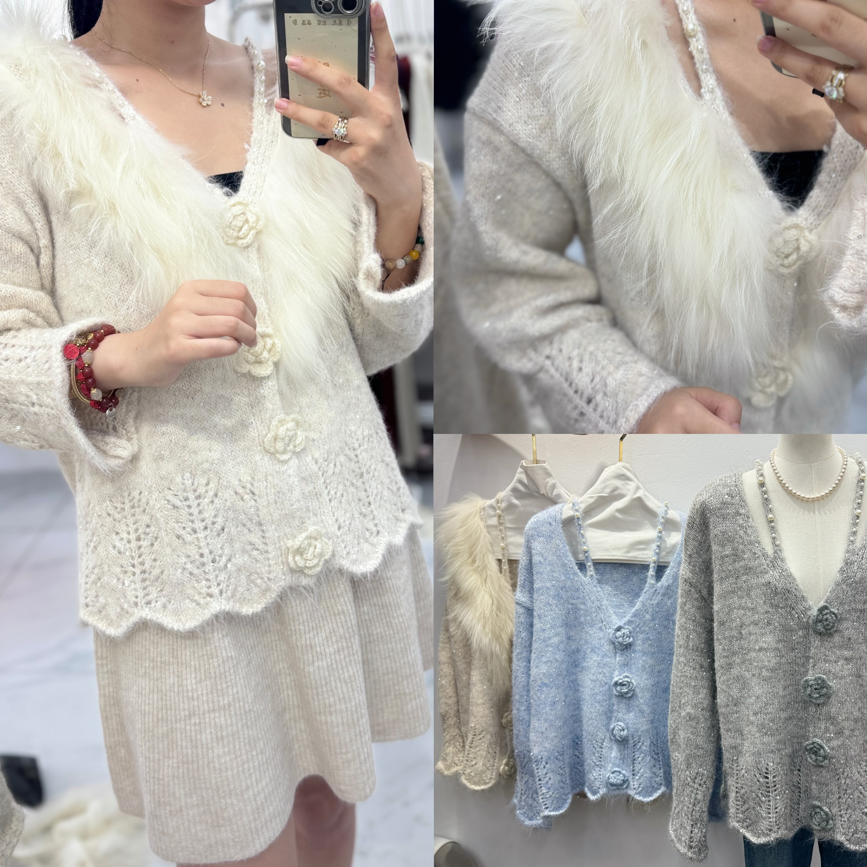 2025新款韩版宽松显瘦百搭针织真狐狸毛开衫女毛衣外套上衣