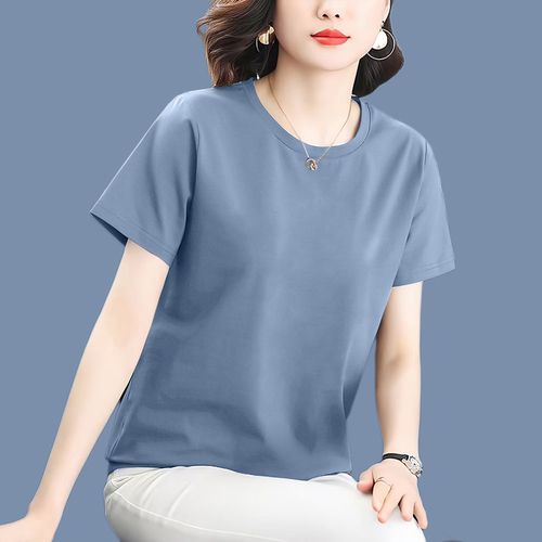 2026夏季新品冰瓷棉短袖T恤女大码宽松打底减龄纯色百搭休闲上衣