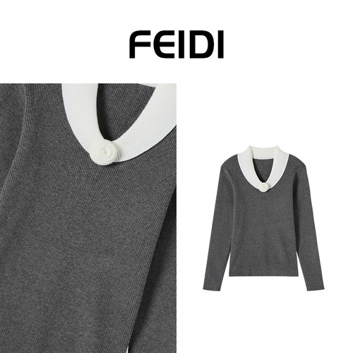 FEIDI斐迪 撞色立体花小V领气质针织衫 FD104J6960