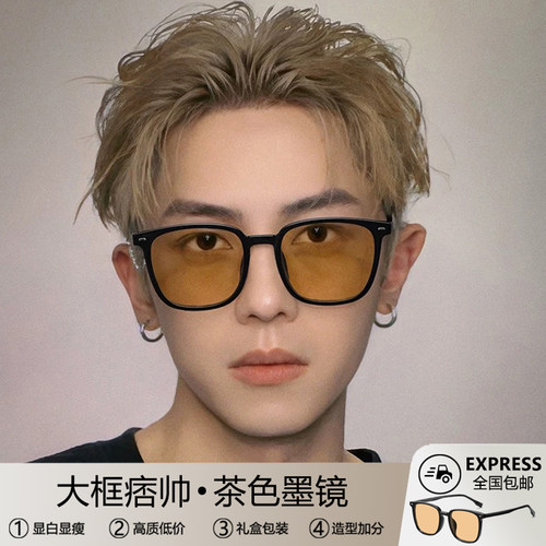 茶色男生墨镜男款高级感痞帅大框