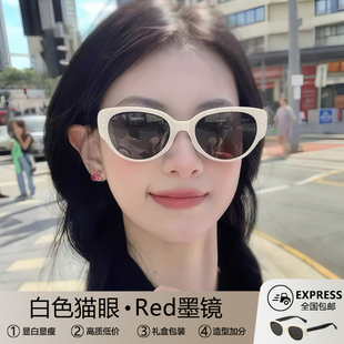 2025新款 高级感海边防紫外线太阳镜可配近视度数 白色猫眼墨镜女款