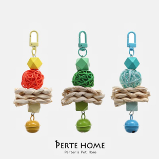 饰用品牡丹磨牙磨嘴发泄挂串 鹦鹉草编玉米皮藤球啃咬玩具鸟笼装