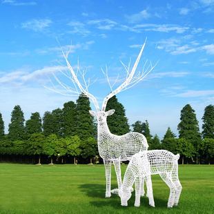不锈钢镂空梅花鹿雕塑户外景点动物园售楼处公园林绿地装 饰品摆件