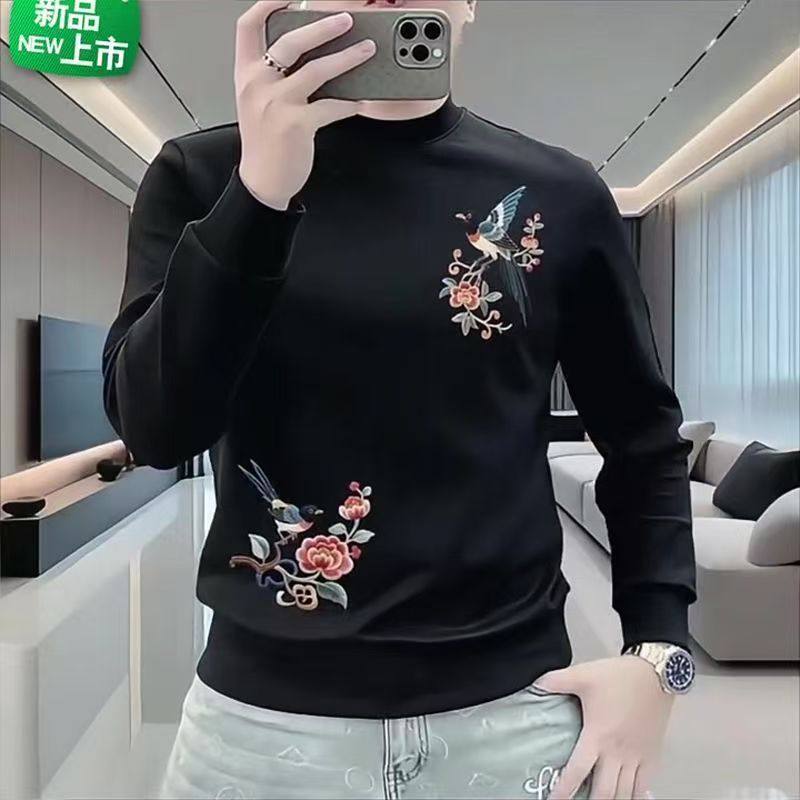 今年流行中国风花鸟图印花卫衣男士青年设计感加绒长袖2025年冬季