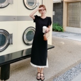 黑色轻熟法式复古气质赫本a字裙新款长款显瘦荷叶边连衣裙夏女，女装连衣裙，象礼